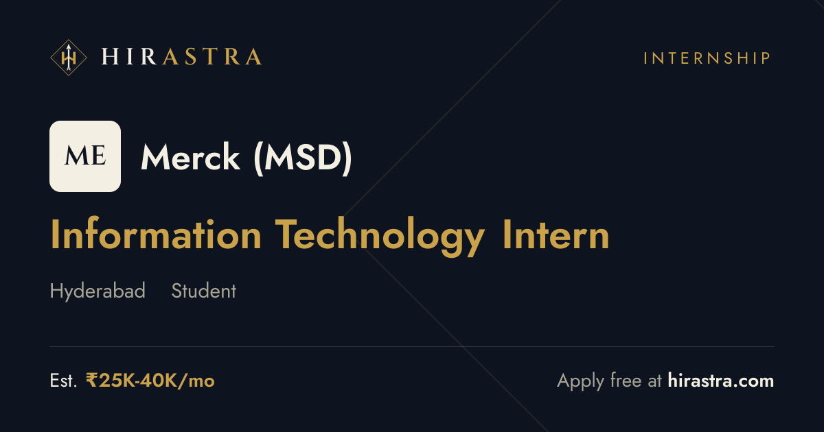 Information Technology Intern at Merck, Hyderabad | Hirastra